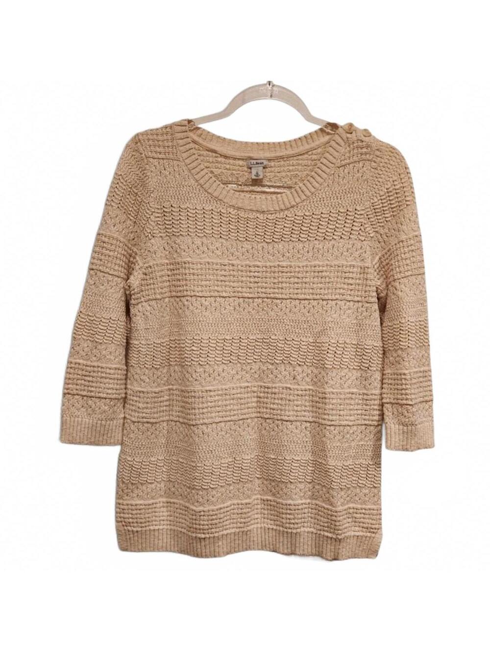 L. L. Bean Cream 100% Cotton Knit Weave Sweater Preppy Grandma Classic Large